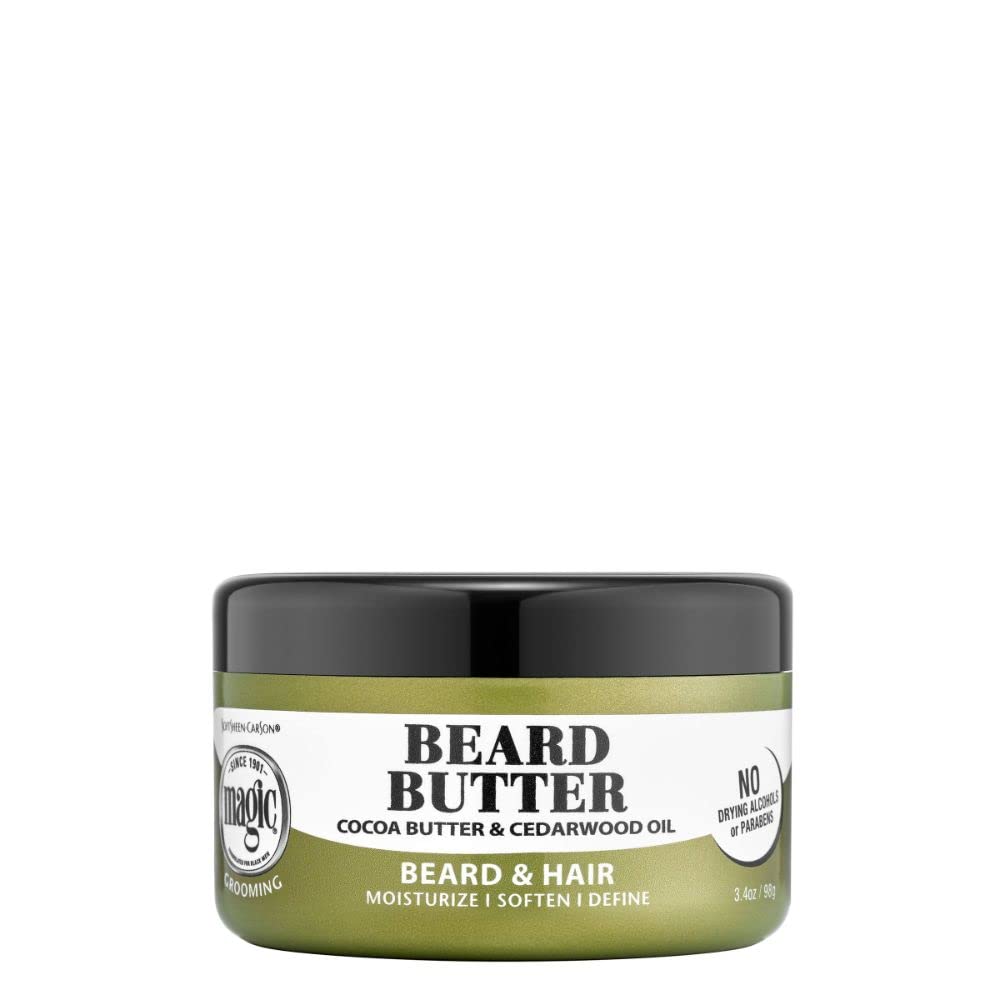 SoftSheen Magic Beard Butter front label showing cocoa butter conditioning.
