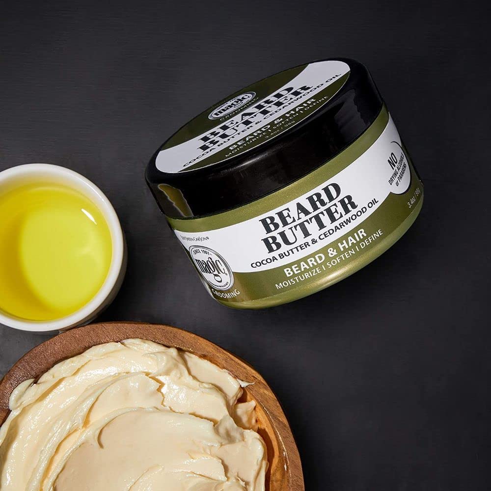 SoftSheen Magic Beard Butter on beard after use showing softness.