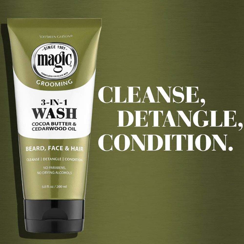 SoftSheen Magic Beard Wash applied to the face for a refreshing cleanse.