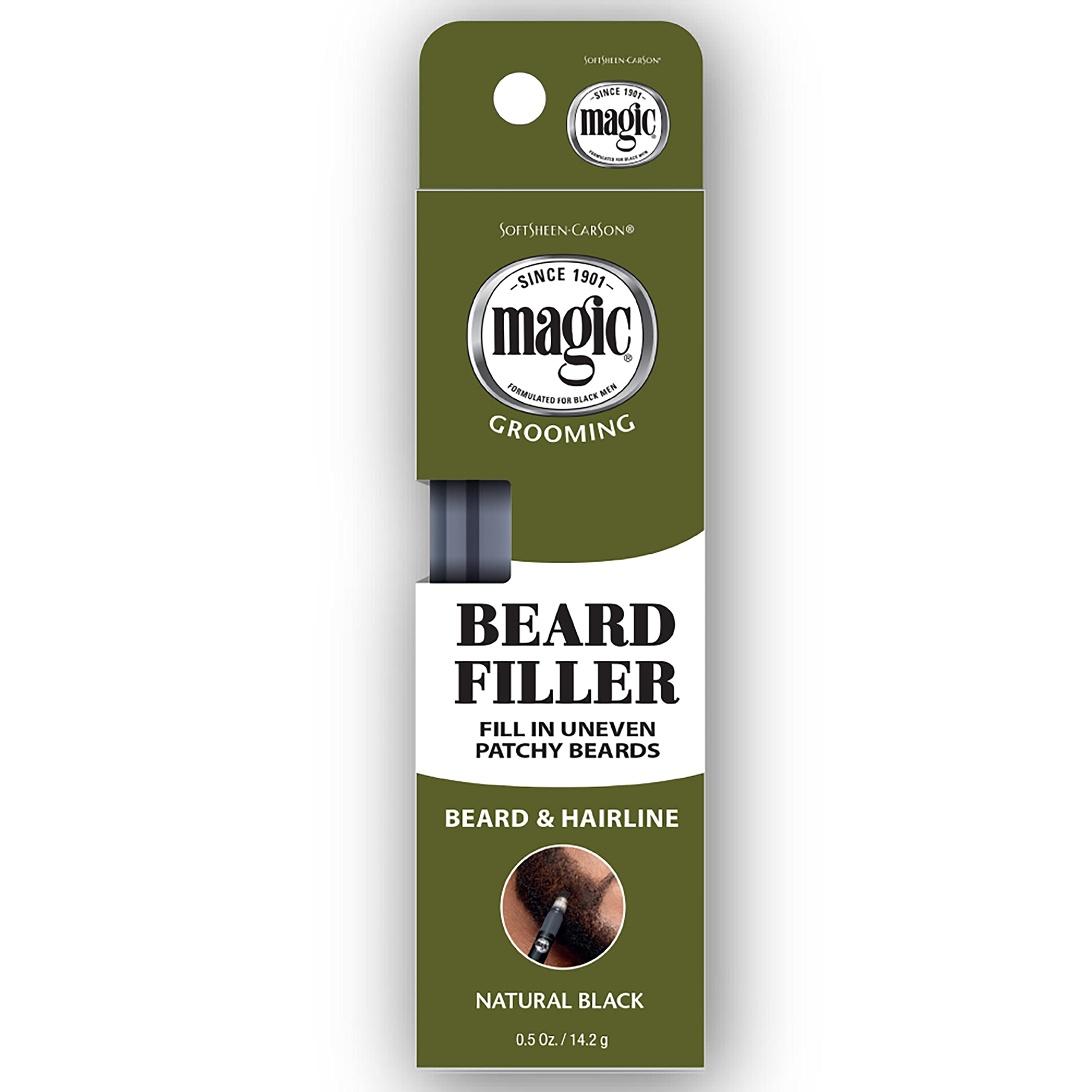 SoftSheen Magic Grooming quick-dry formula aids fast, realistic beard filling.
