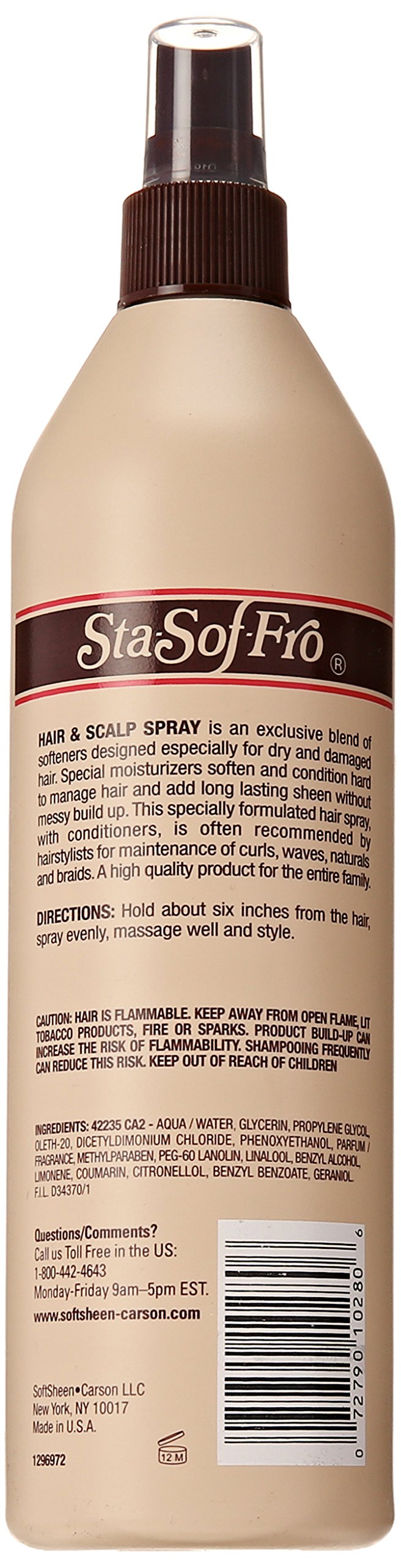 SoftSheen-Carson Sta-Sof-Fro spray in hand demonstrating even application for curls