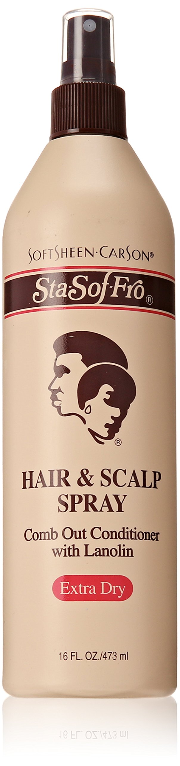 SoftSheen-Carson Sta-Sof-Fro hair spray bottle showing conditioning formula for dry hair