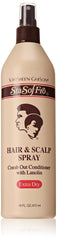 SoftSheen-Carson Sta-Sof-Fro hair spray bottle showing conditioning formula for dry hair