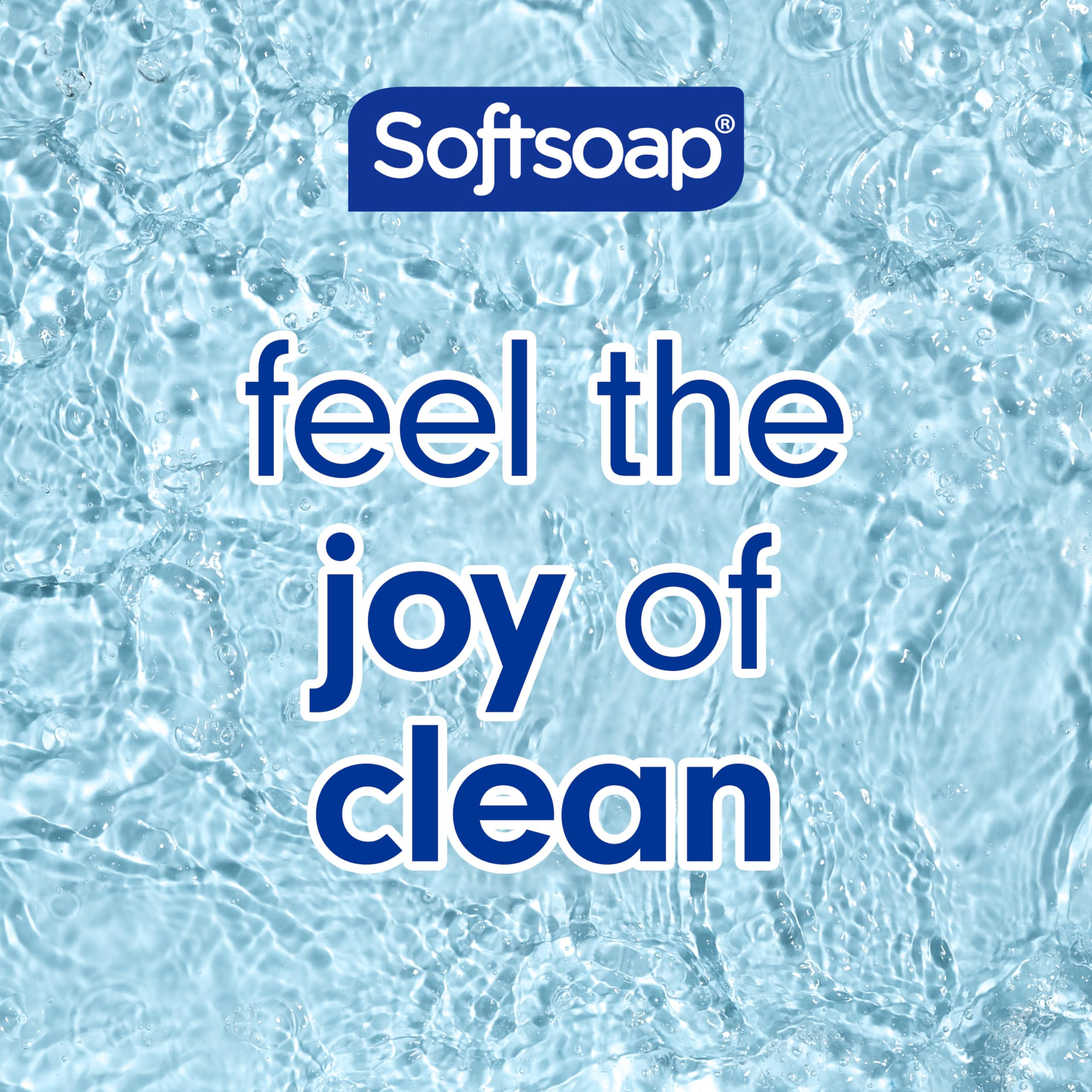 Softsoap Mint and Eucalyptus bottle side, shows four-pack packaging and value.