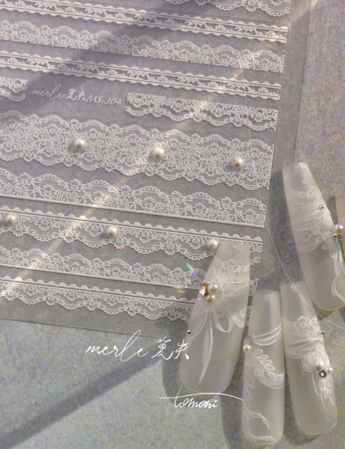 SOFTSOUL White Lace 5D pearls sheet for easy at-home salon-quality nails.