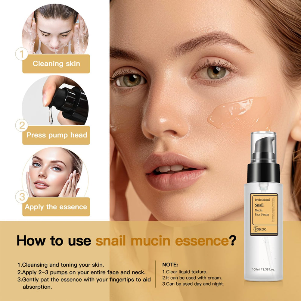 Sokgo Snail Mucin Serum droplets conveying long-lasting moisture on skin.
