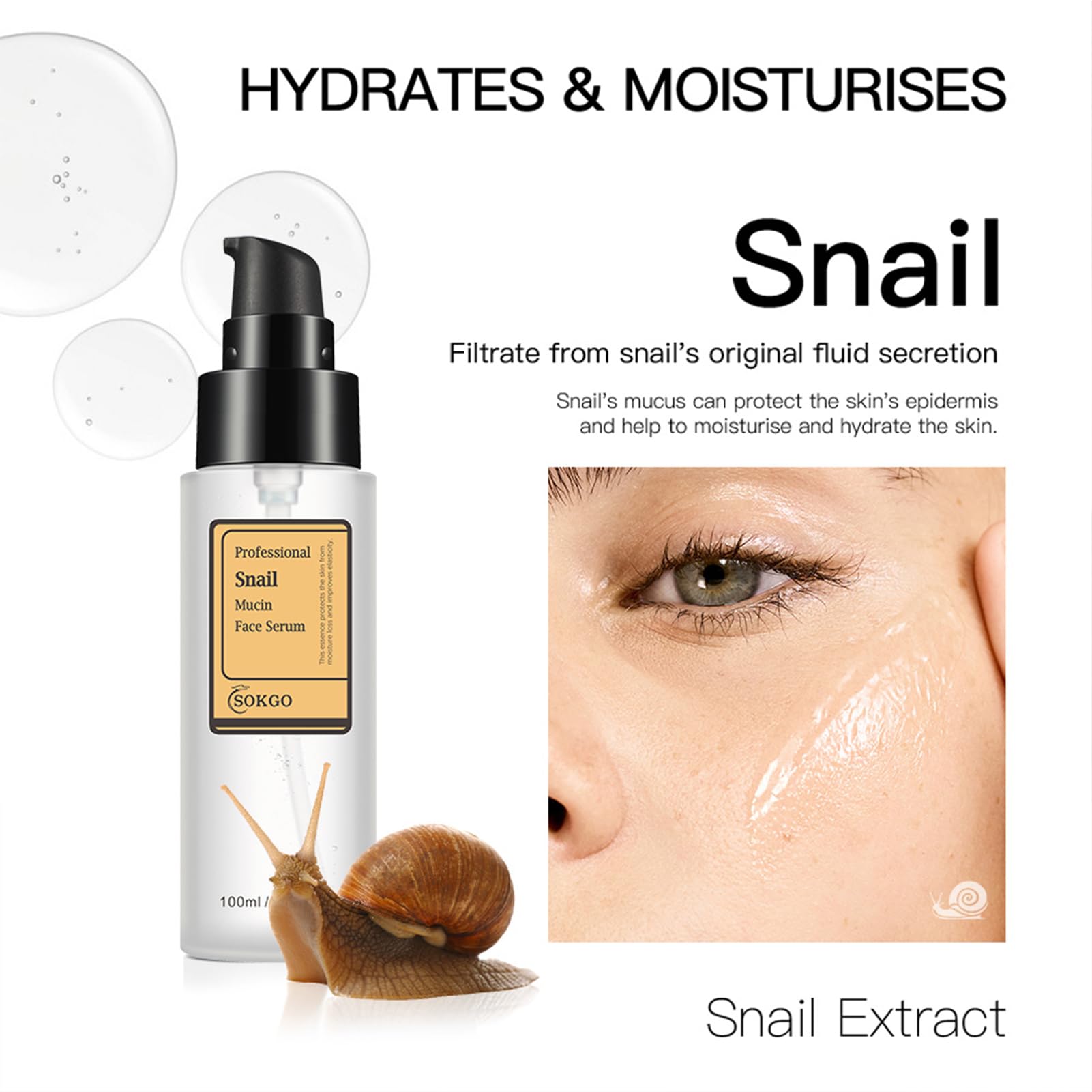 Sokgo Snail Mucin Serum packaging emphasizing premium skincare.