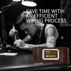 SOKTH premixed green soap wipe ready for use during tattoo procedures.