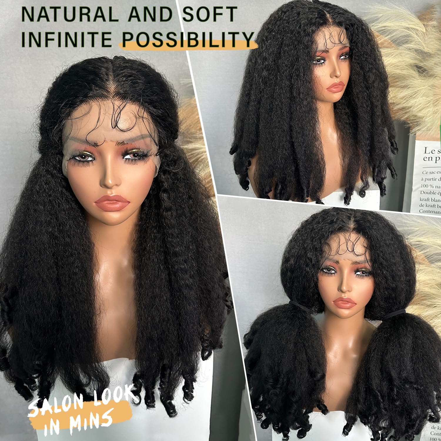 SOKU Afro Curly Wig packaged in a chic box including cap and lashes.