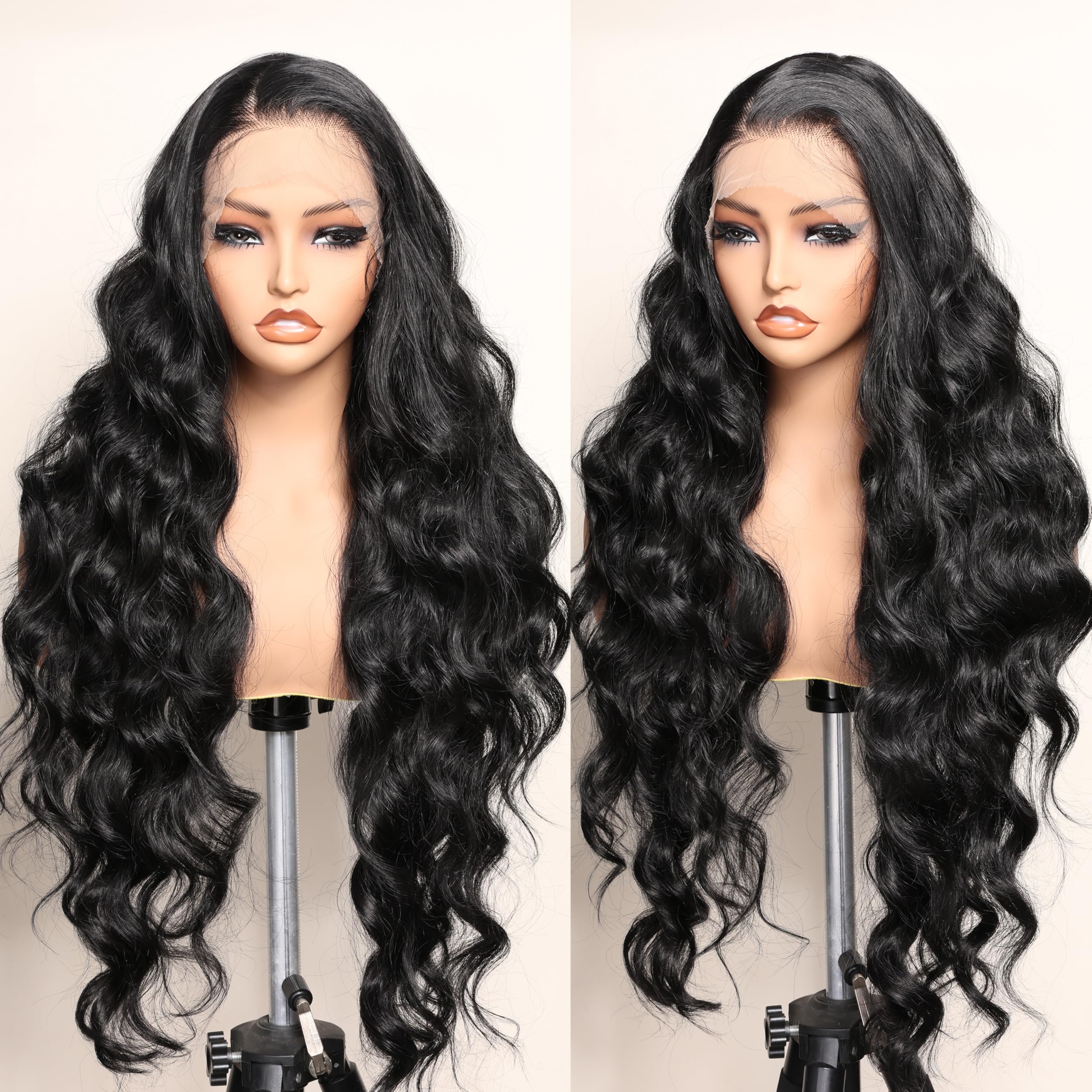 SOKU Black 13x6 lace frontal wig, 32-inch length for versatile styling.