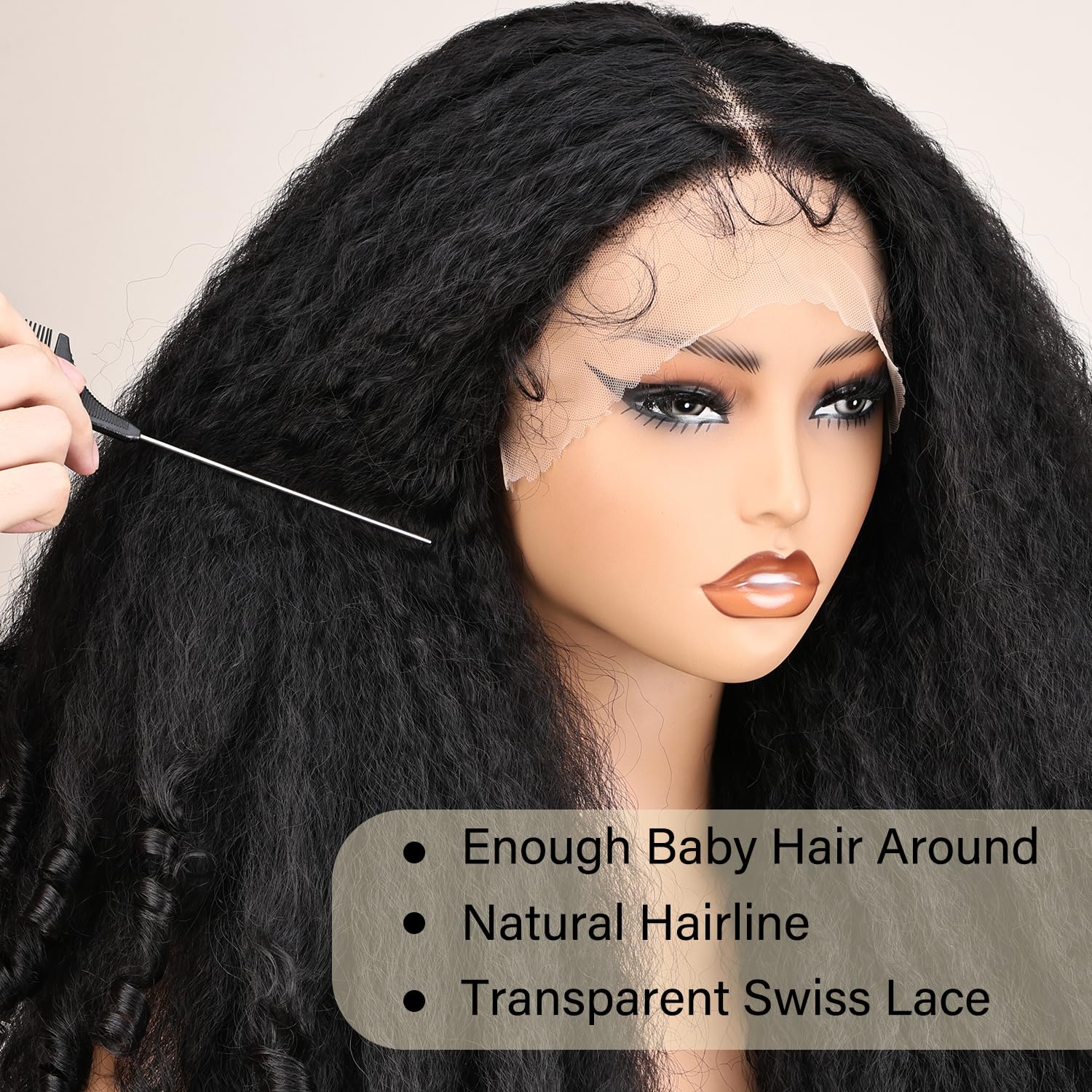 SOKU natural black wig with skin-safe lace blend for comfortable wear.