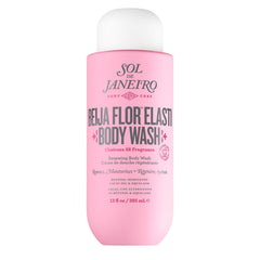 Sol de Janeiro Beija Flor Body Wash bottle closeup shows the gel formula for moisturizing cleanse