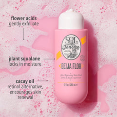 Sol de Janeiro Beija Flor Body Wash bottle held for travel routine.