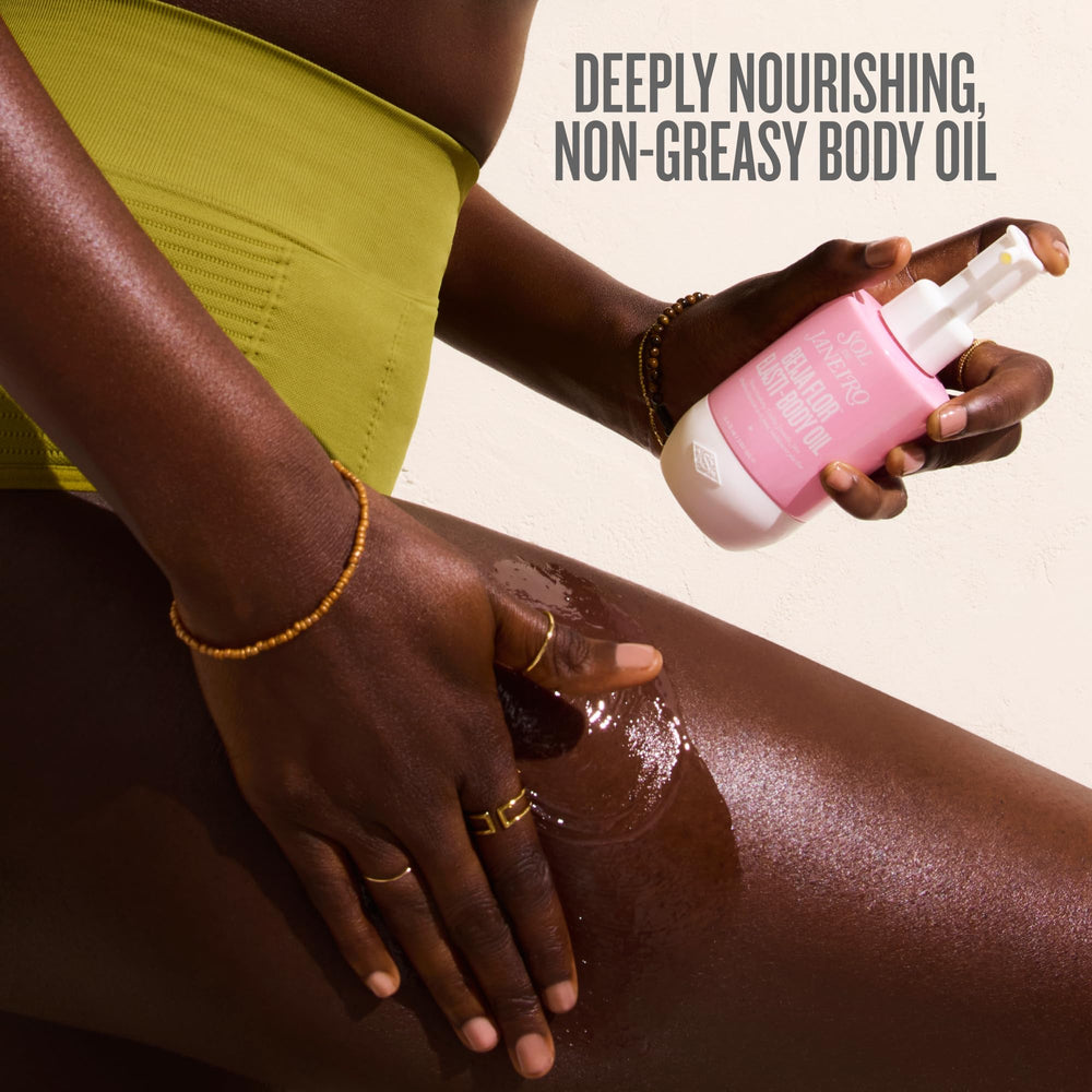 Sol de Janeiro Beija Flor Elasti-Body Oil circular massage motion enhances absorption.