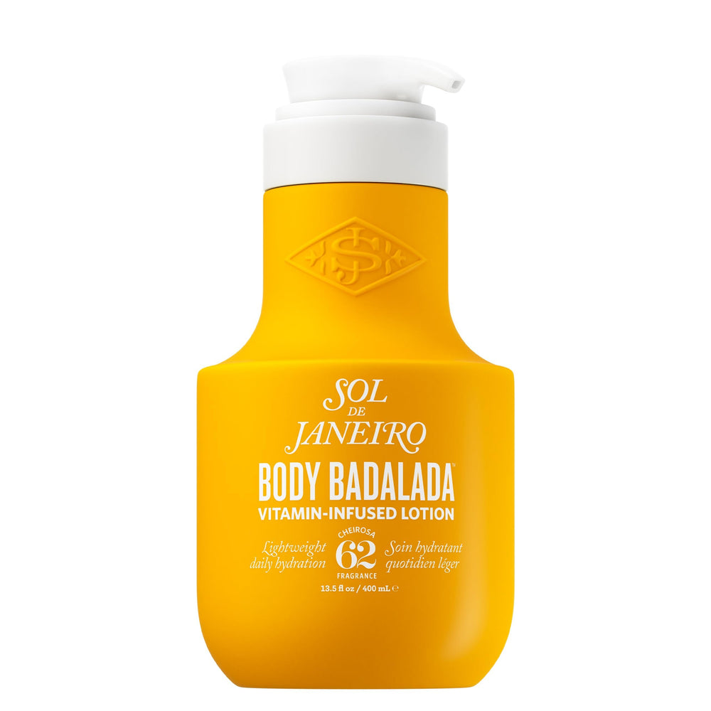 Sol de Janeiro Body Badalada Vanilla Lotion bottle with Cheirosa 62 scent for lasting hydration.