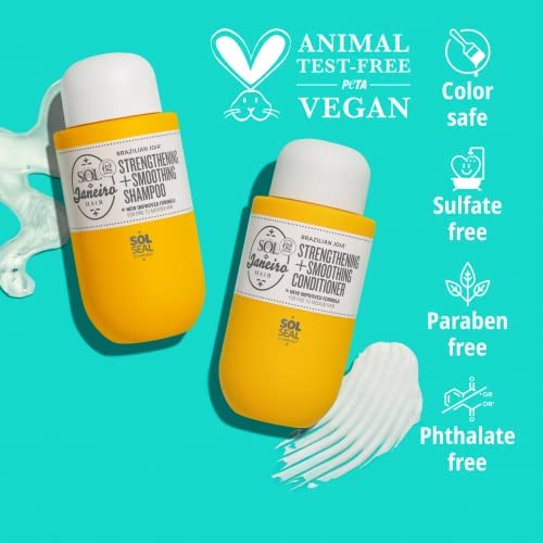 Vegan and cruelty-free certification icon beside the conditioner packaging.