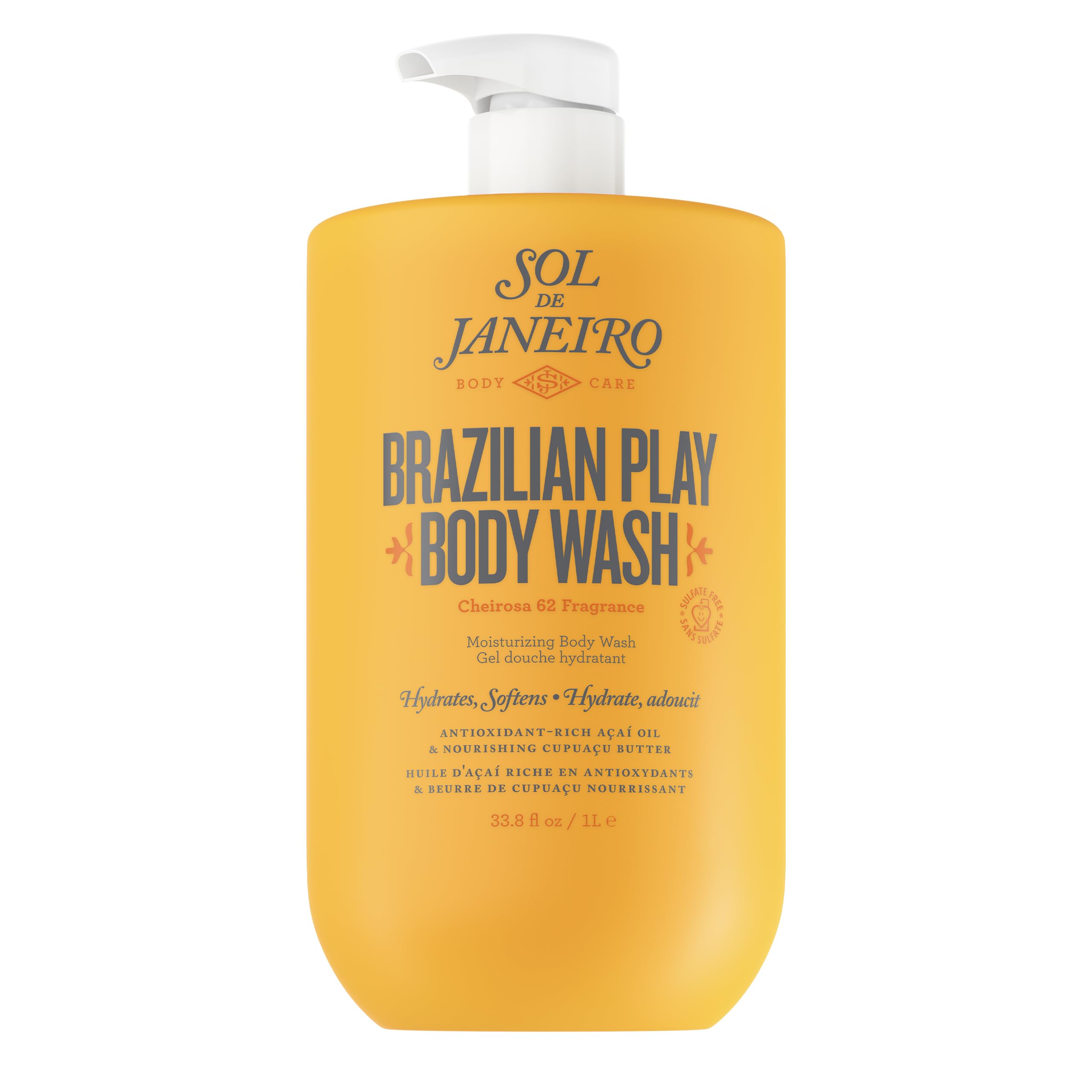 Sol de Janeiro Brazilian Play pump bottle for easy, mess-free shower.