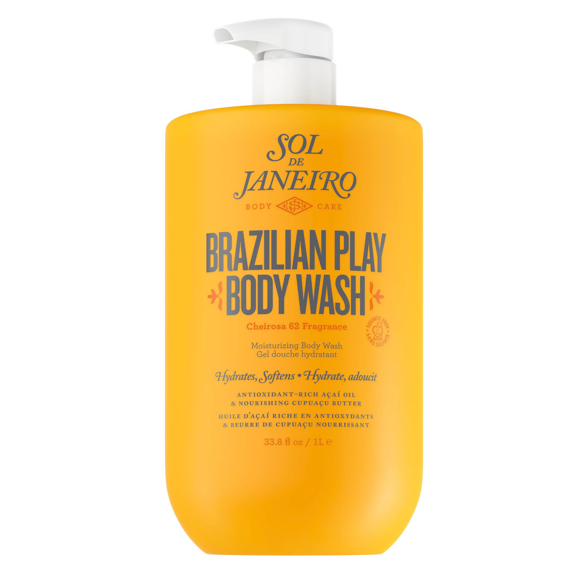 Sol de Janeiro Brazilian Play pump bottle for easy, mess-free shower.