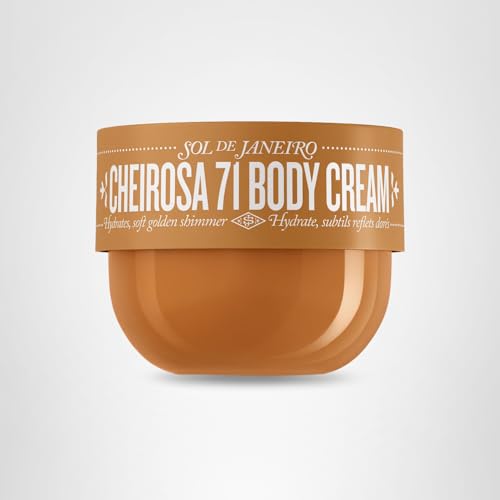 Sol de Janeiro shimmering body cream on shoulder shows glow.