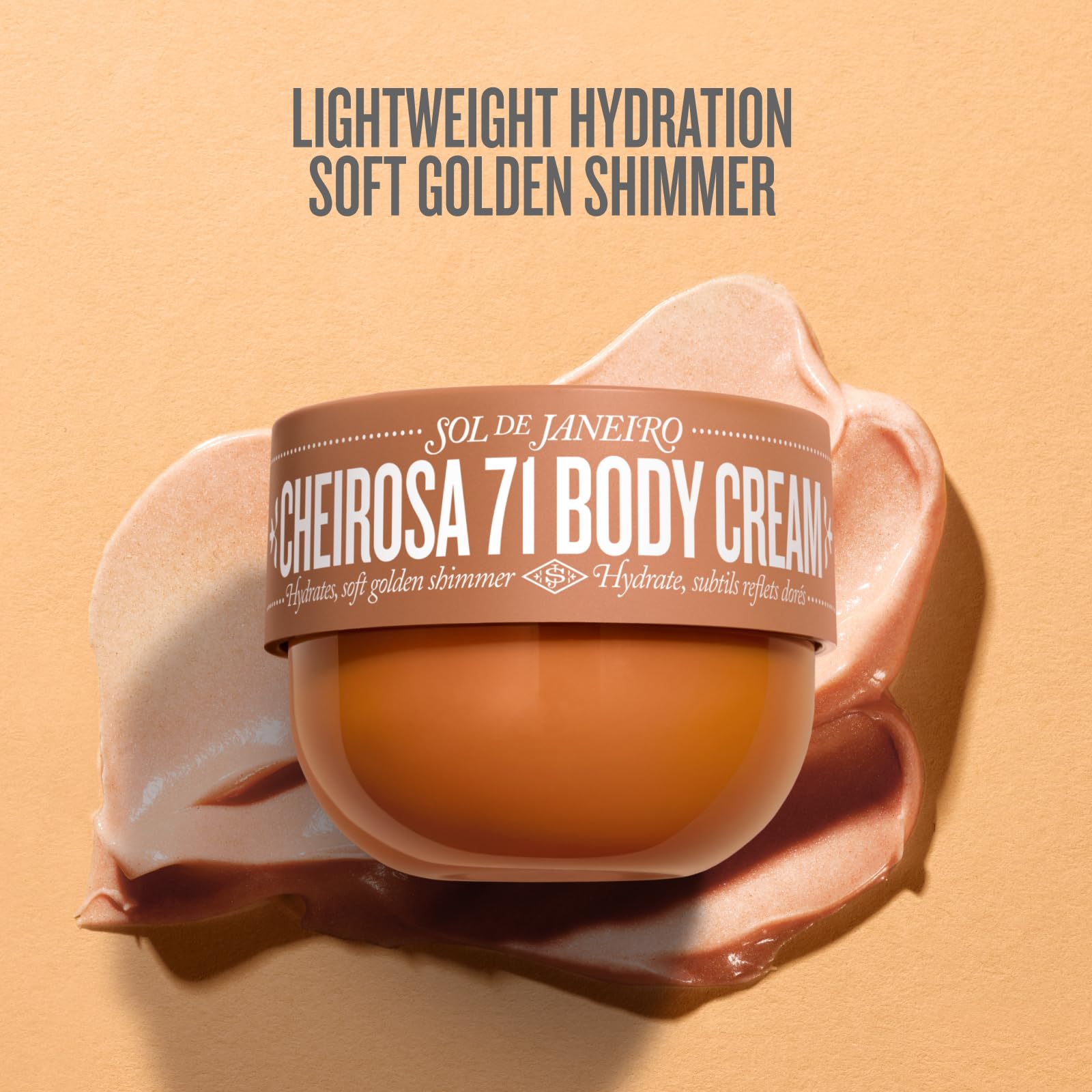 Sol de Janeiro shimmering cream on skin creates a soft golden glow.