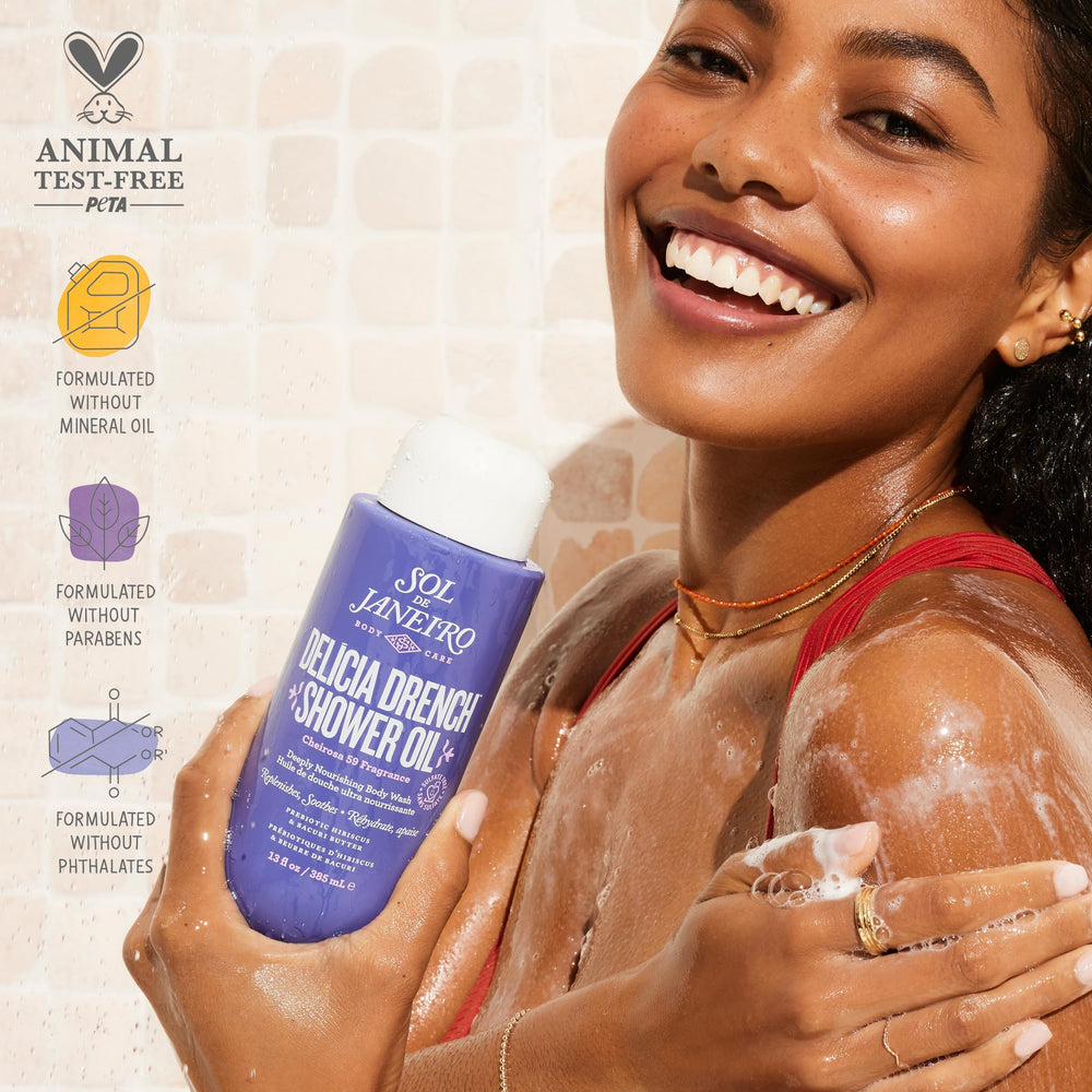 Sol de Janeiro Delicia Drench shower scene conveys spa-like nourishment