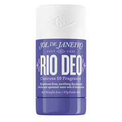 Sol de Janeiro Rio Cheirosa 59 deodorant bottle front highlighting aluminum-free formulation for smooth daily use.