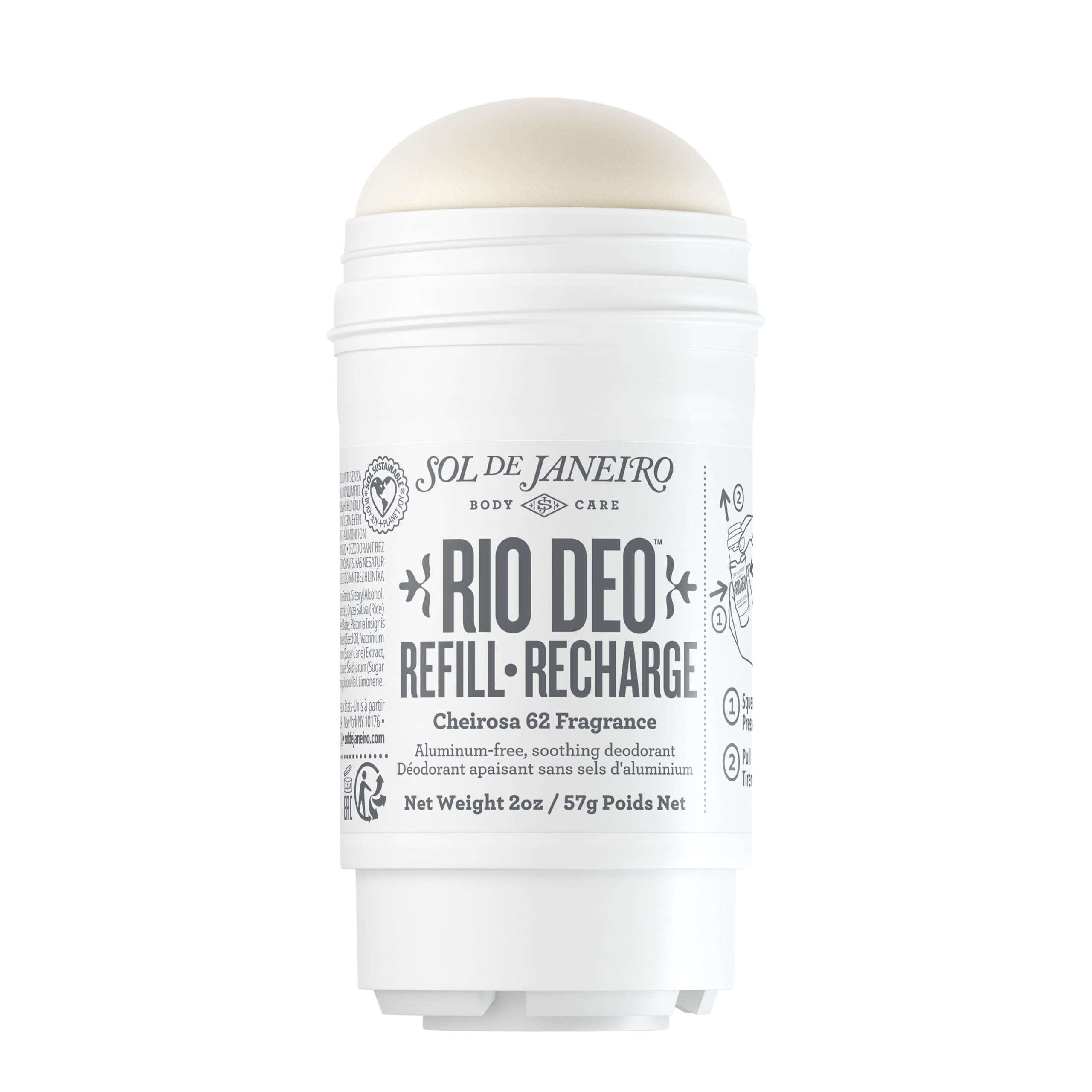 Sol de Janeiro Rio Deo Cheirosa 62 refill package shows eco-friendly system.