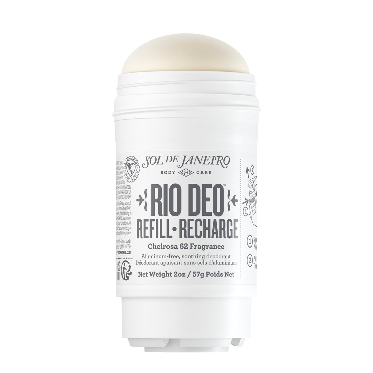 Sol de Janeiro Rio Deo Cheirosa 62 refill package shows eco-friendly system.