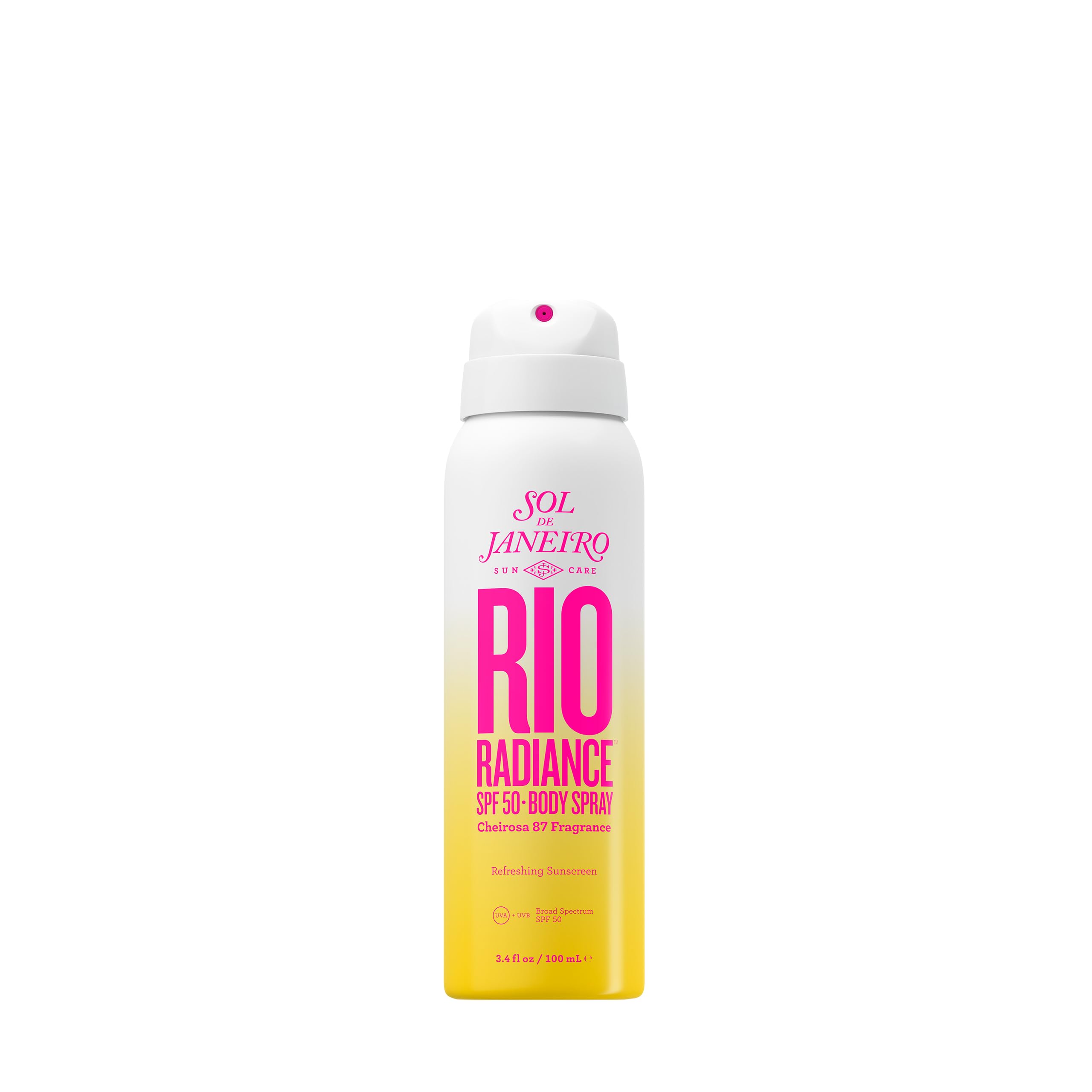 Sol de Janeiro Rio Radiance SPF 50 body spray bottle for protected skin