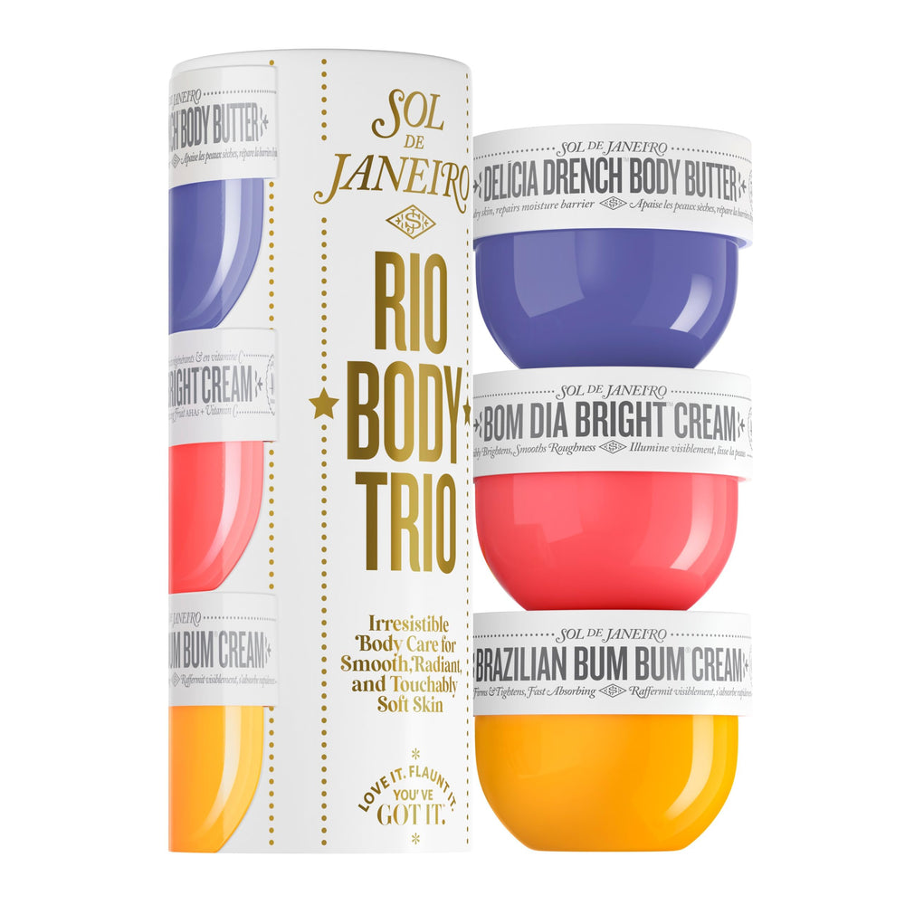 Sol de Janeiro Rio Trio Vanilla set packaging showing three mini creams for travel care