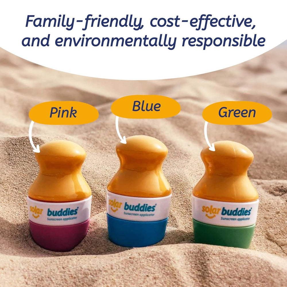 Solar Buddies Sunscreen Applicator compact lid keeps parts organized.