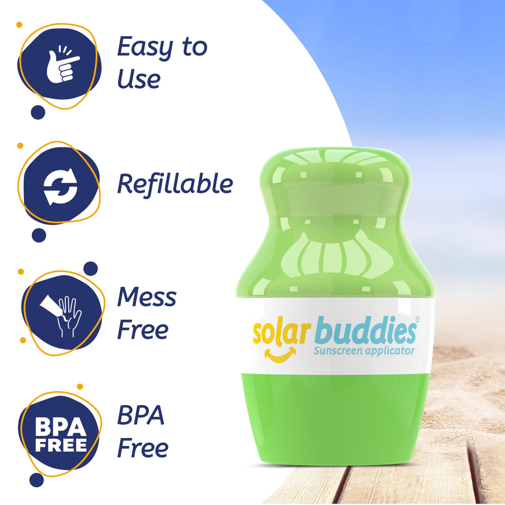Solar Buddies travel-size applicator in use for on-the-go sunscreen