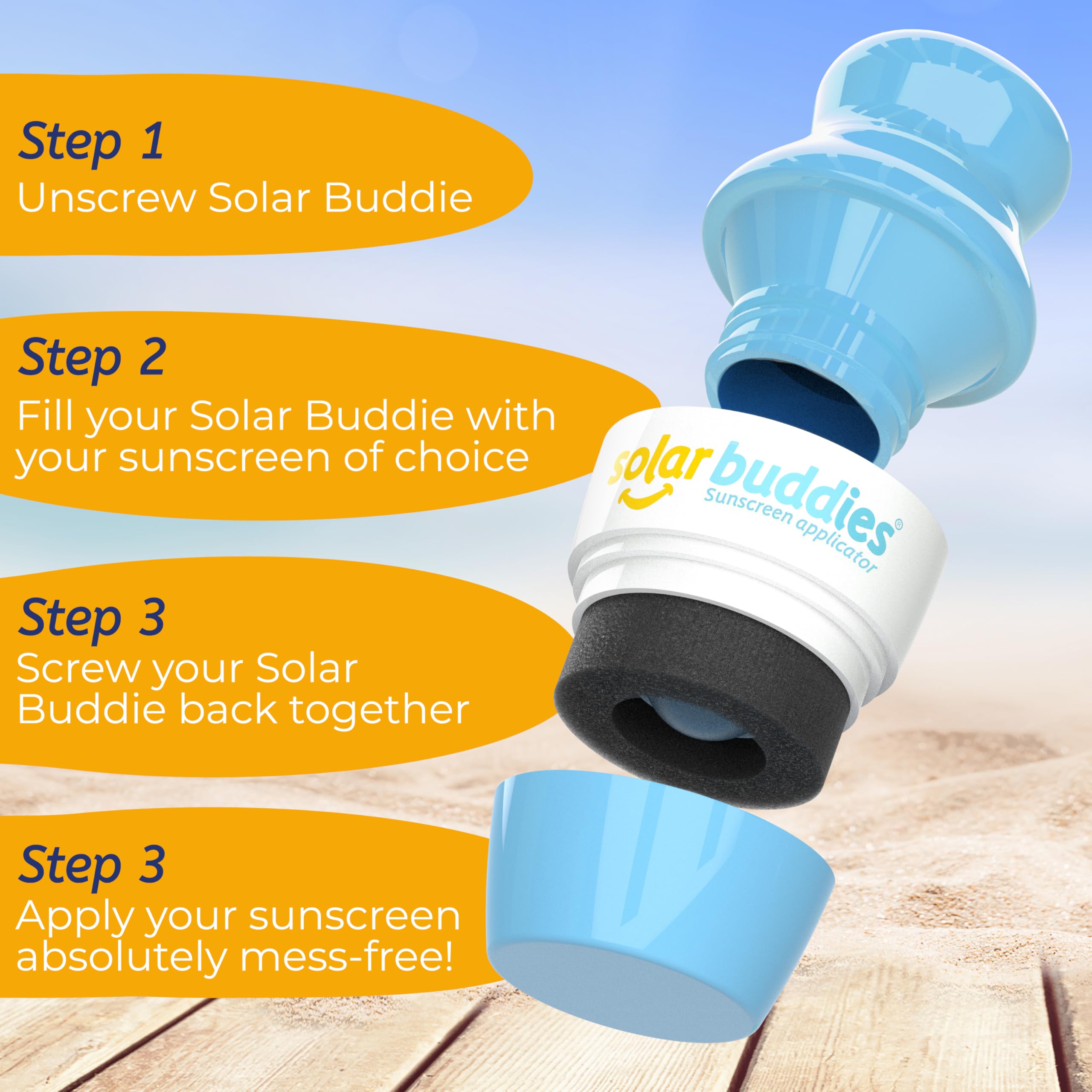 Solar Buddies Sunscreen Applicator replaceable heads extend product life.