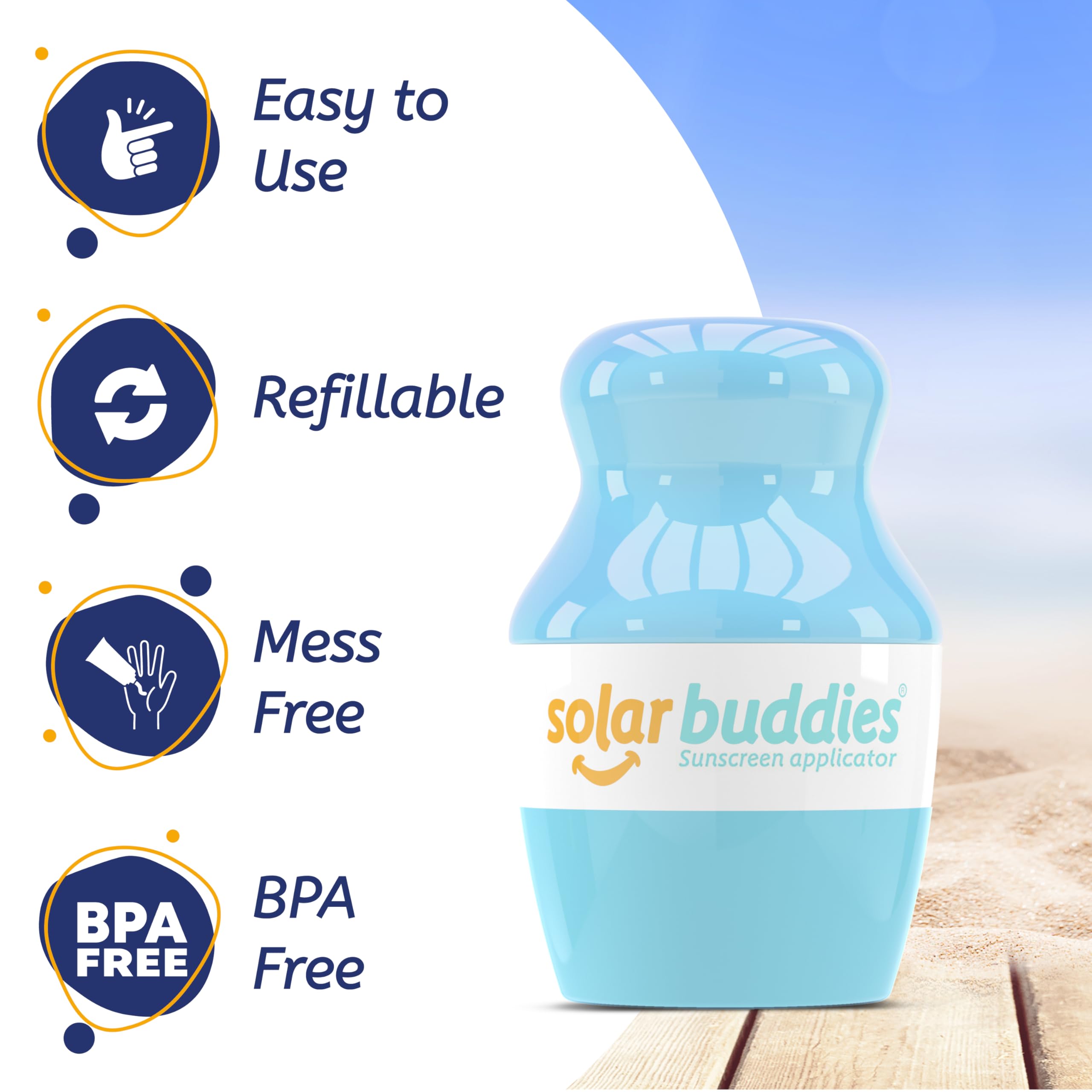 Solar Buddies Sunscreen Applicator roll-on sponge provides even coverage.