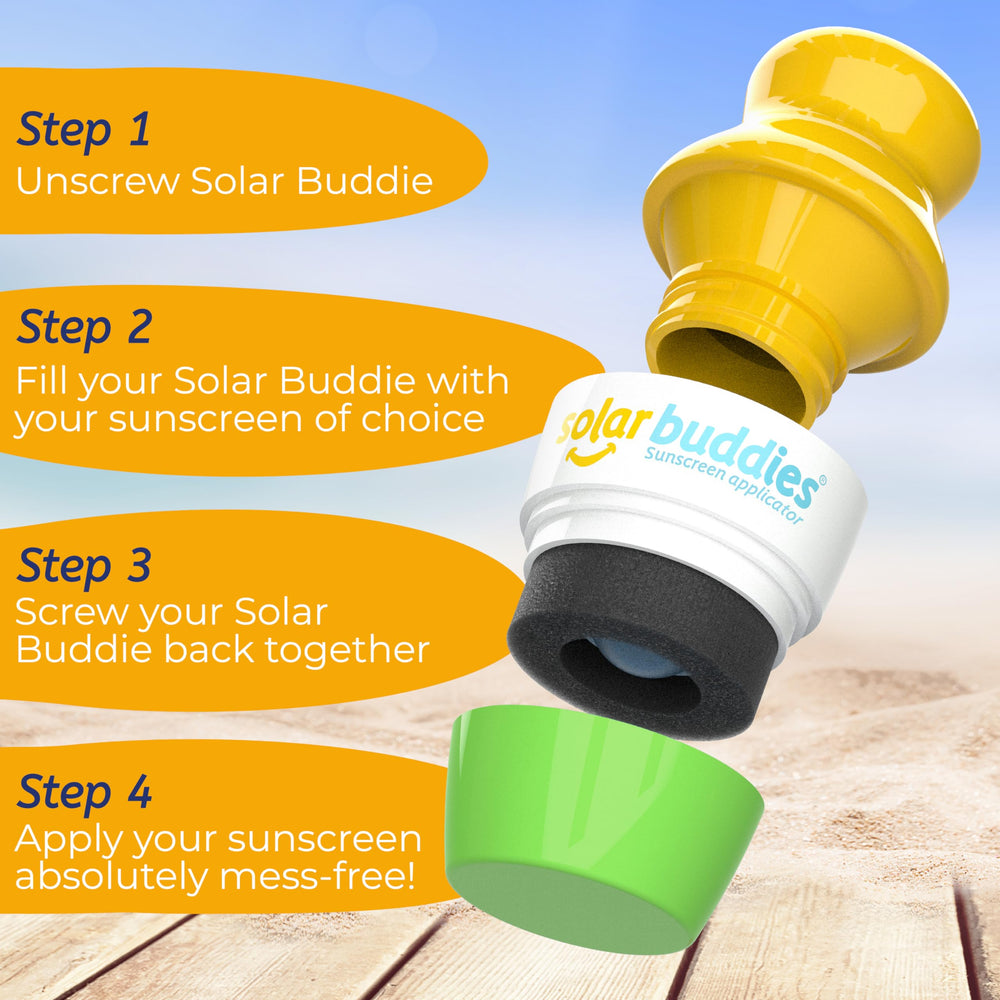 Roll-on action of Solar Buddies with sponge for smooth distribution.