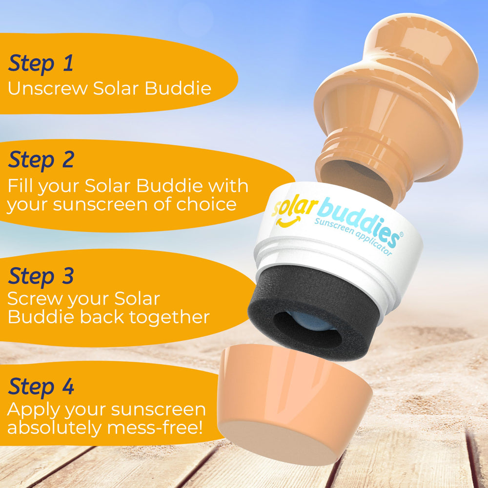 Solar Buddies sunscreen applicator travel-size design fits kid-friendly, on-the-go sun care