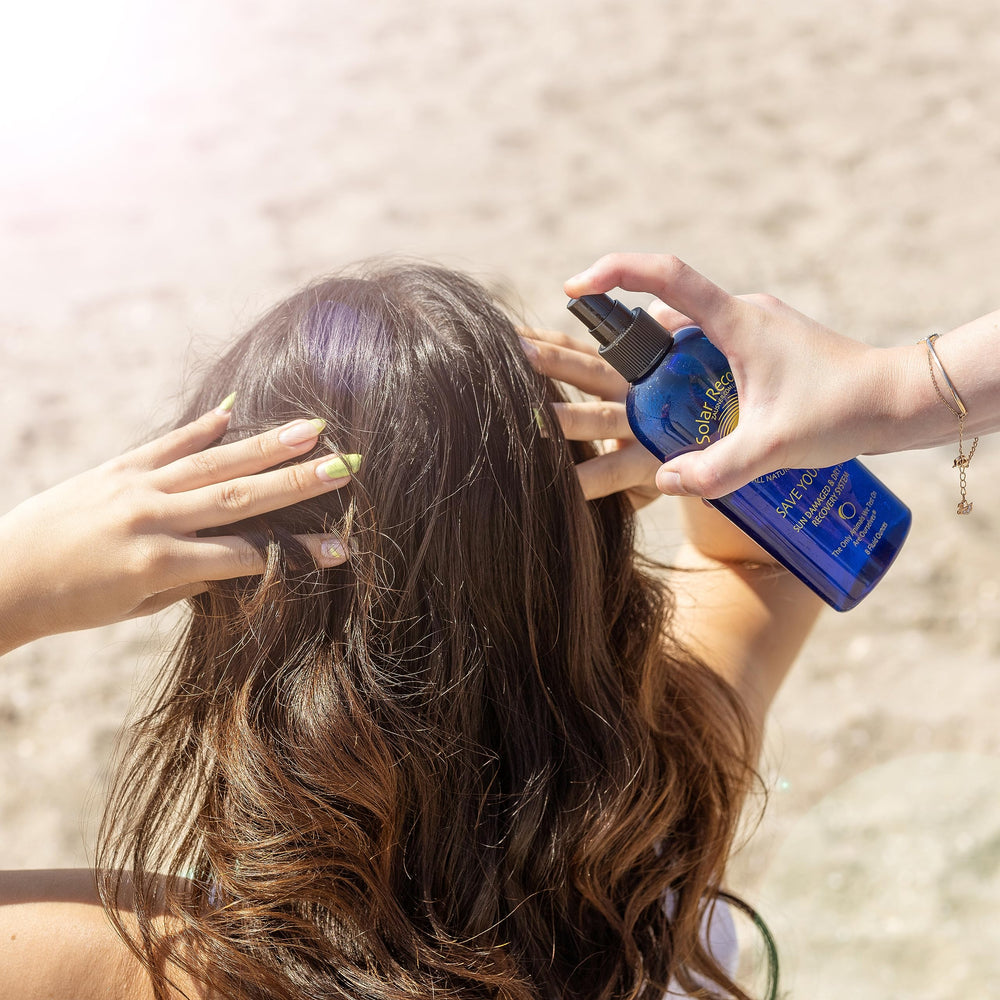Solar Recover Save Your Hair bottle left side showing detangling and moisture benefits.