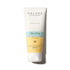 Solara Suncare Clean Freak SPF 30 bottle shows unscented protection for sensitive skin.
