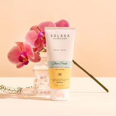 Solara Suncare Clean Freak SPF 30 tube demonstrates daily hydration and mineral protection.