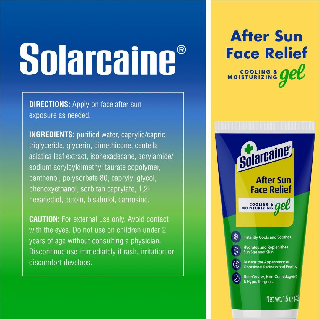 Solarcaine After Sun Face Gel hydration close-up suggesting moisturized skin.