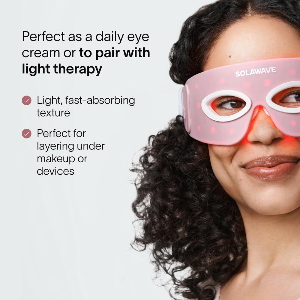 Solawave LightBoost Eye Cream growth factors support collagen and elastin.