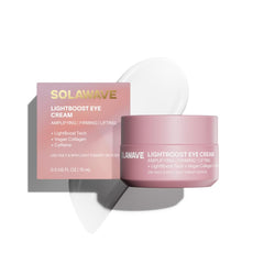 Solawave LightBoost Eye Cream tube application delivers cooling, hydrating under-eye care.