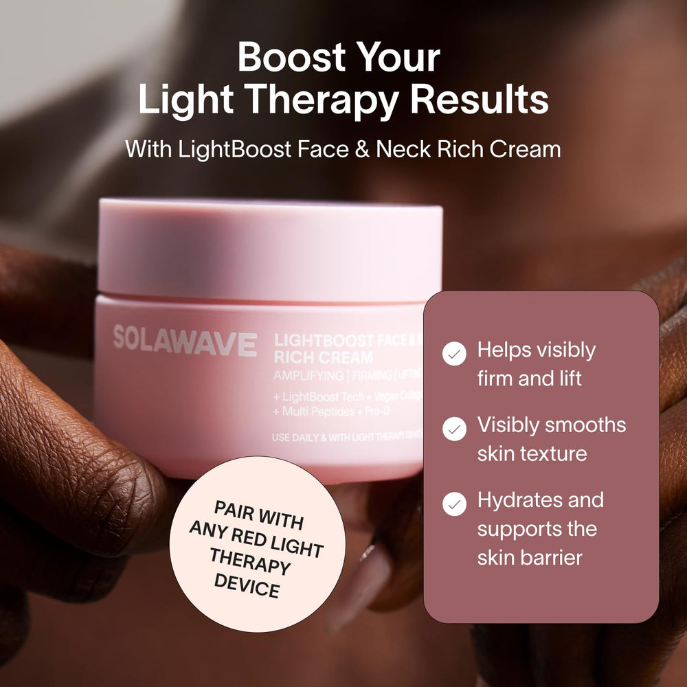 Solawave LightBoost Rich Cream bottle with pump for easy application.