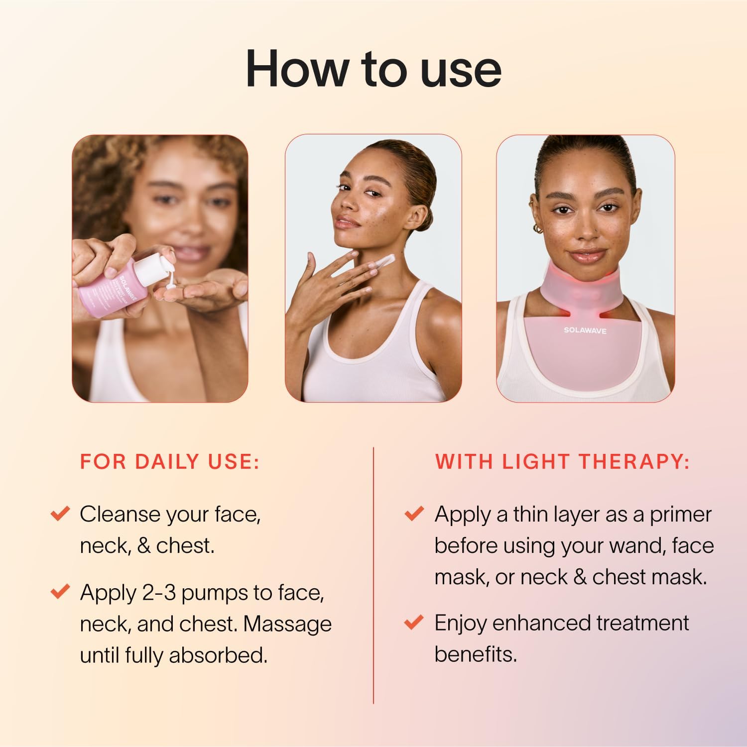 Solawave LightBoost device pairing with red light layout suggests synergistic effects.