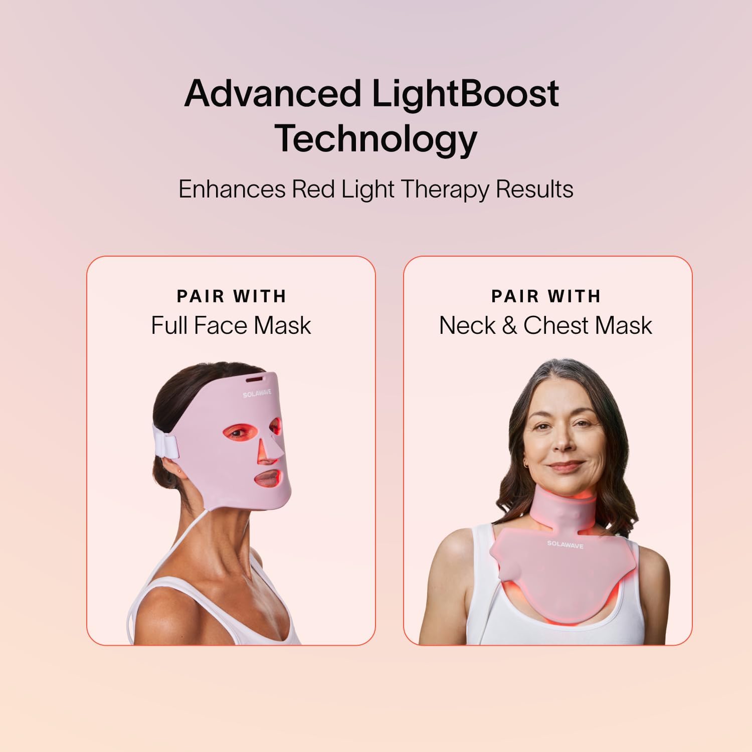 Solawave LightBoost neck application shows coordinated care for face and neck.
