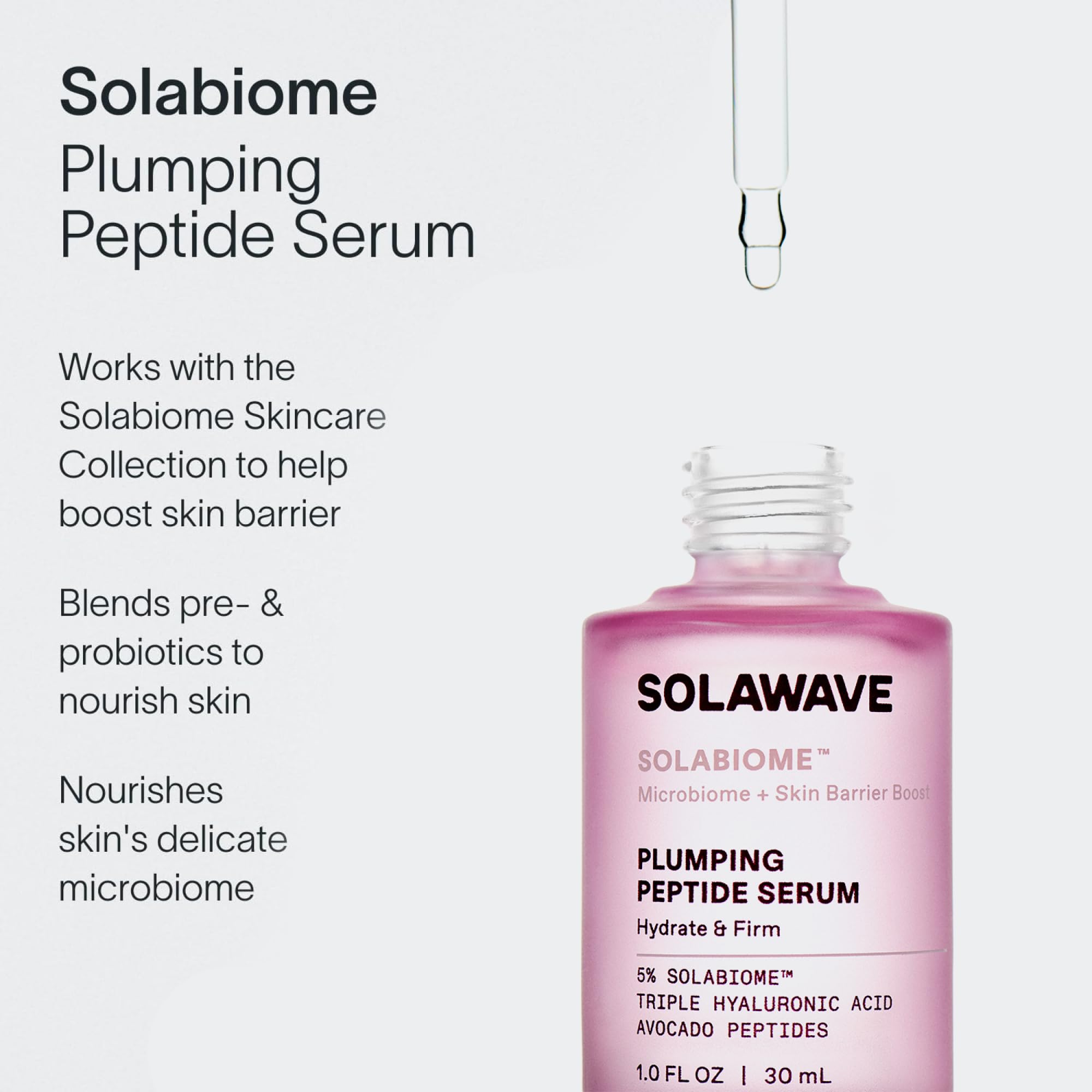 Solawave Plumping Peptide Serum on hand illustrates fast-absorbing hydration.