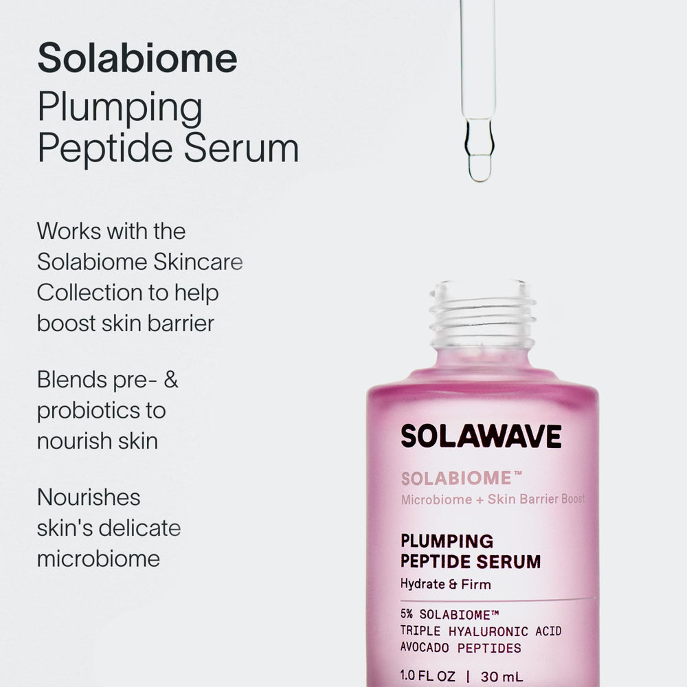 Solawave Plumping Peptide Serum on hand illustrates fast-absorbing hydration.