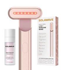 Solawave red light therapy wand front view with glowing panel for facial rejuvenation