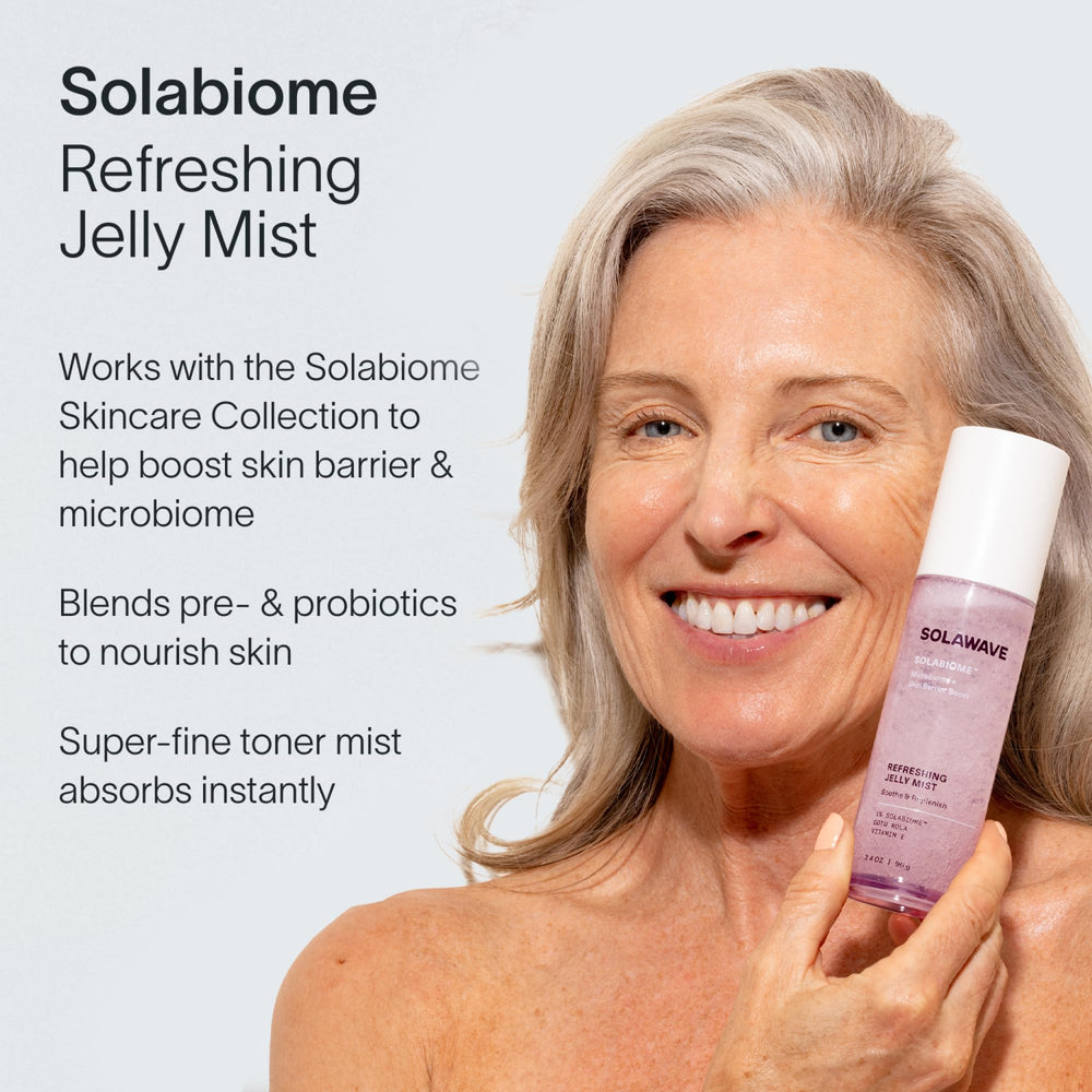Solawave jelly mist toner mist spritz in action for instant refreshment