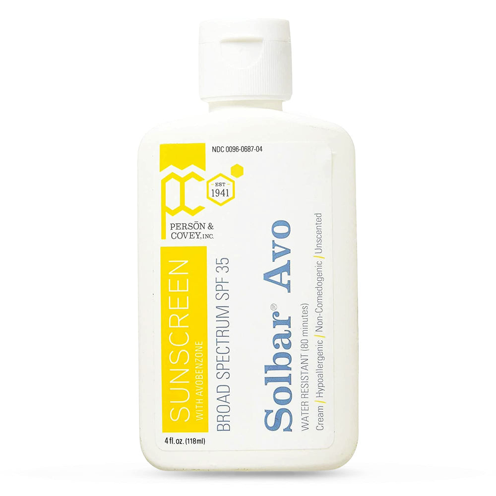 Solbar AVO SPF 35 sunscreen bottle showing broad spectrum protection
